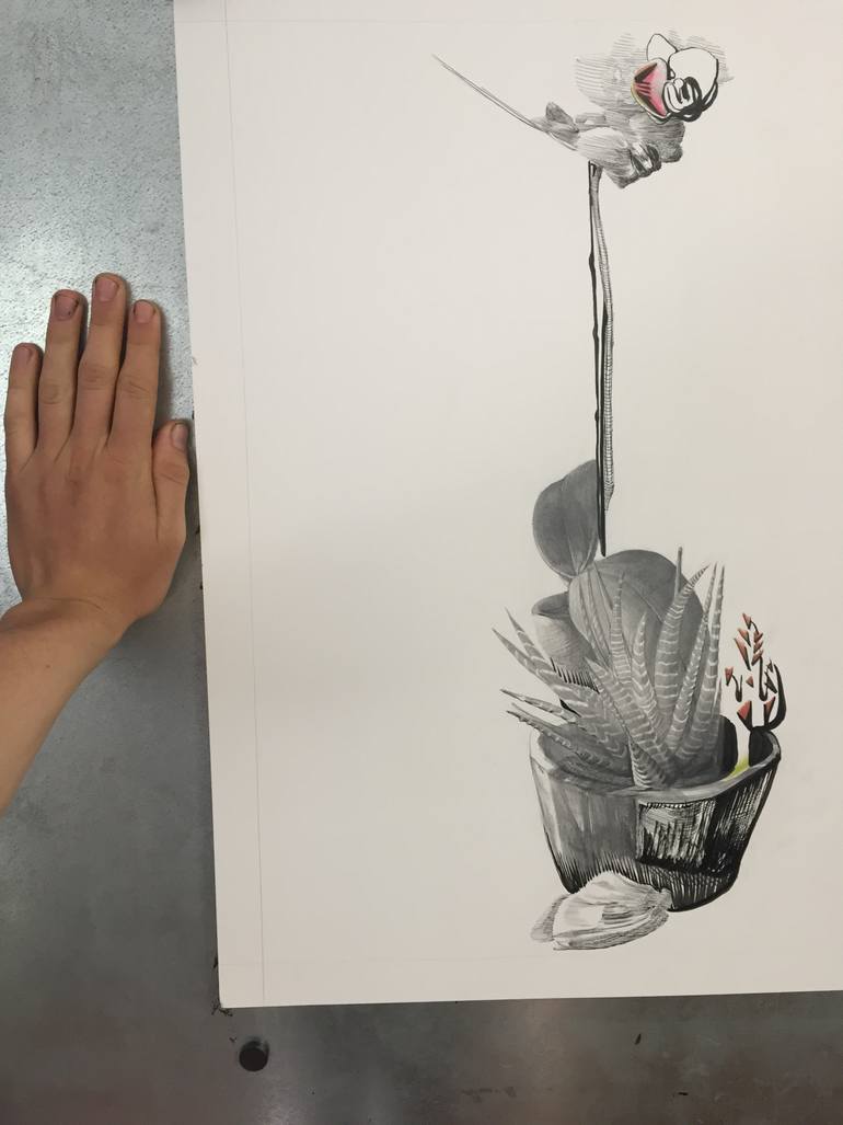 Original Folk Still Life Drawing by Miles Lewis
