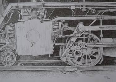 Original Photorealism Train Drawings by CHIFAN CATALIN ALEXANDRU