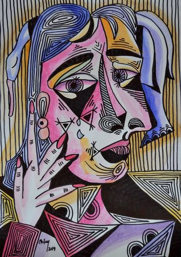 Original Cubism Portrait Drawings by CHIFAN CATALIN ALEXANDRU