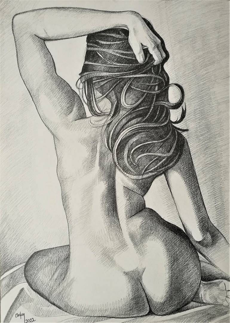 BEAUTIFUL WOMAN WITH A LONG HAIR Drawing by CHIFAN CATALIN ALEXANDRU |  Saatchi Art