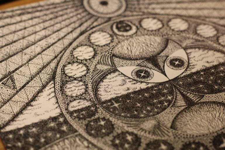 Original Folk Abstract Drawing by Akiko Ogawa