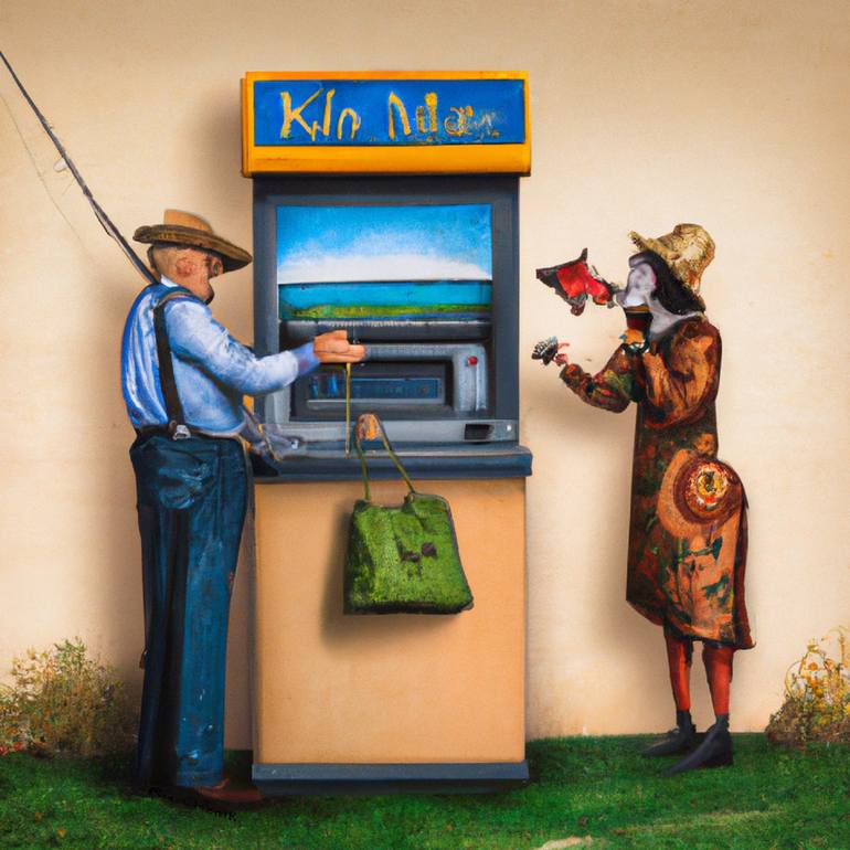 Man and Woman at an Automatic Fishing Machine Digital by Riq Chiznik