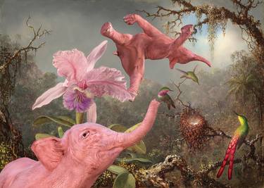 Dream On // 2 Pink Elephants,One Orchid and 3 Hummingbirds - Limited Edition of 15 thumb