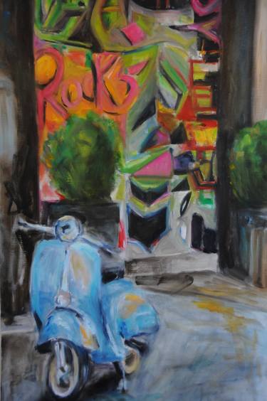 Original Figurative Bike Paintings by Elisabeth THOLEY