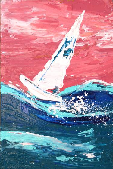 Original Abstract Expressionism Sailboat Paintings by Svetlana Samovarova