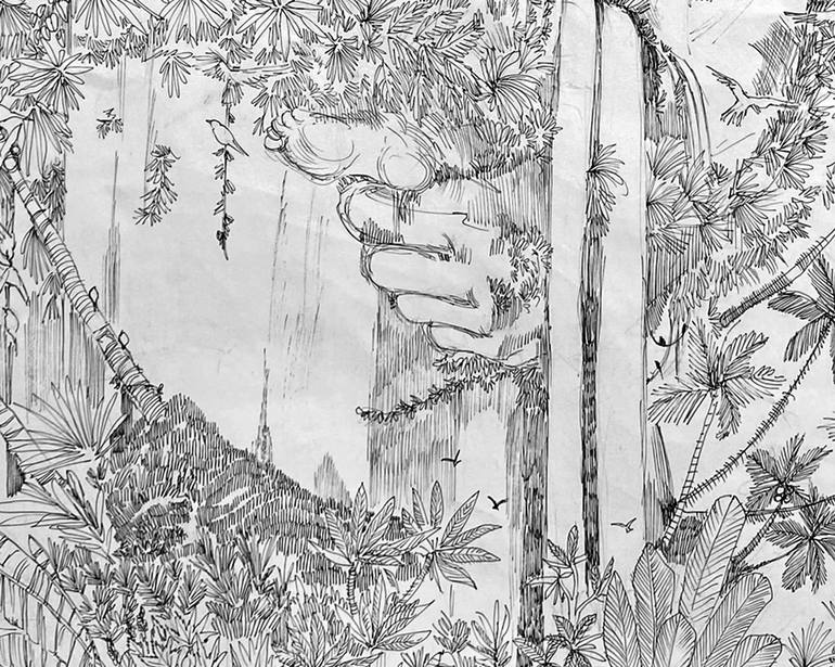 Original Embedded Narrative Style Landscape Drawing by Juniar Vdaya