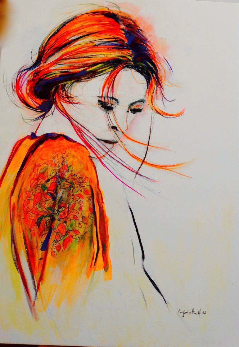 Girl in an orange dress Painting by Virginia Hadfield Saatchi Art