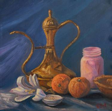 Still Life - Old kettle, oranges and flower thumb
