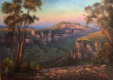 Last light on Mt Banks, Blue Mountains - Oil on archival canvas board thumb