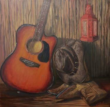 Western style, guitar, boots, hat - still life thumb