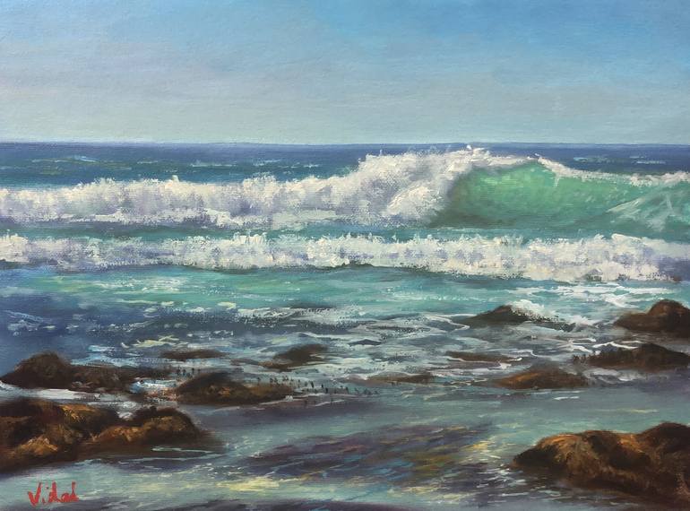 Incoming tide at Narooma, NSW Painting by Christopher Vidal | Saatchi Art