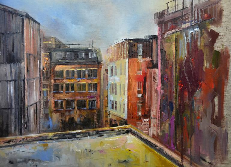 Original Abstract Expressionism Cities Painting by Zhanna Kondratenko