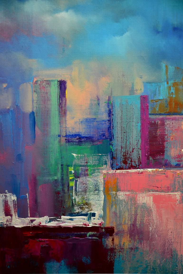 Original Abstract Cities Painting by Zhanna Kondratenko