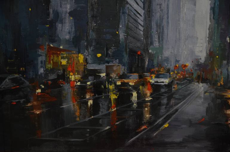 Original Abstract Expressionism Cities Painting by Zhanna Kondratenko