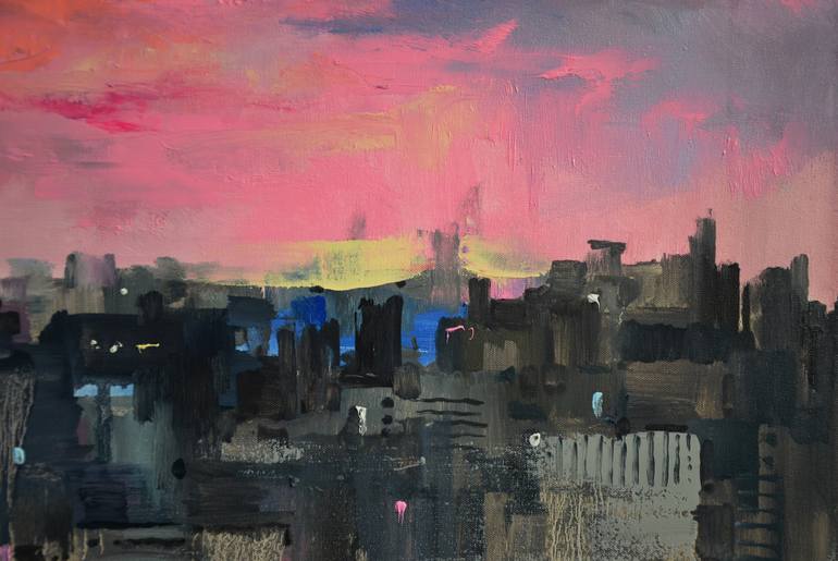 Original Abstract Cities Painting by Zhanna Kondratenko