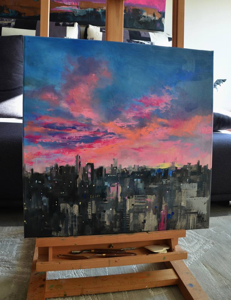 Original Abstract Cities Painting by Zhanna Kondratenko