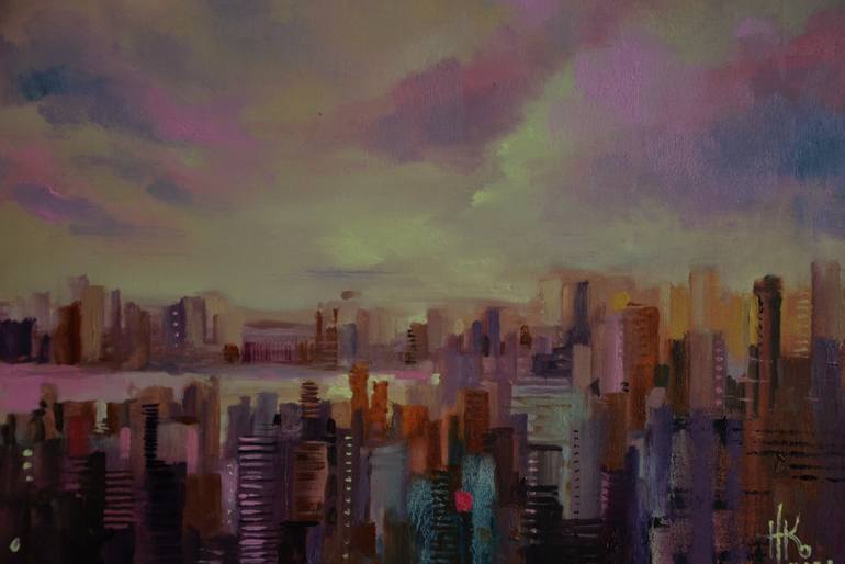 Original Abstract Expressionism Cities Painting by Zhanna Kondratenko