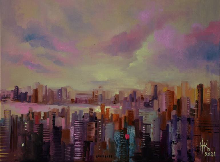 Original Abstract Expressionism Cities Painting by Zhanna Kondratenko