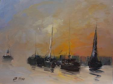Original Abstract Expressionism Sailboat Paintings by Andres Vivo