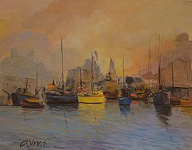 3967  Yellow boat in a foggy day -sailing boats thumb