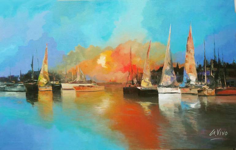 4499 Unforgetable sunset - seascape Painting by Andres Vivo | Saatchi Art