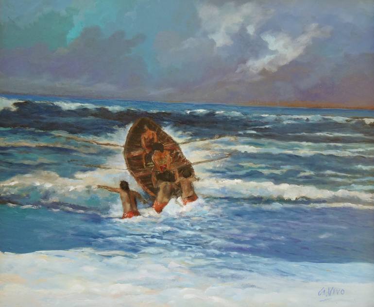 4878 The Rescuers -seascape Painting By Andres Vivo 