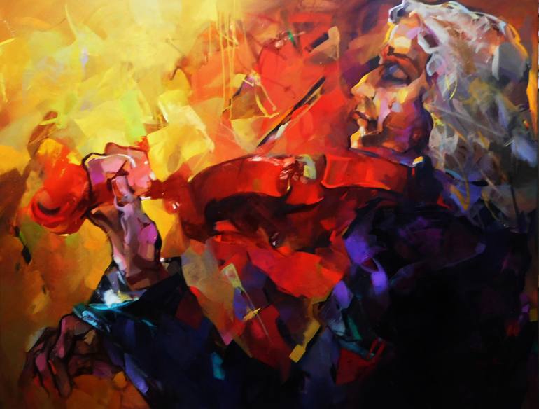 Original Abstract Expressionism Music Painting by Larissa Strunowa-Luebke