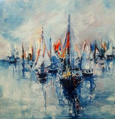 Original Abstract Boat Paintings by seher eyri genc