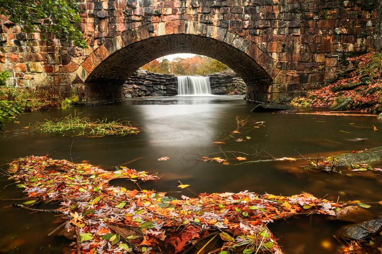 Autumn Cascade Under The Cedar Creek Bridge - Print