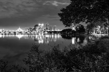 Boston Skyline and Charles River At Dawn in Black and White thumb