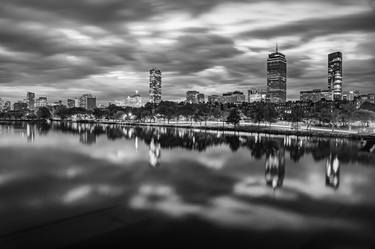Boston City Skyline Reflections in Black and White thumb