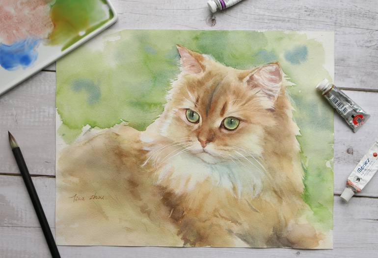 Original Portraiture Cats Painting by Tina Zhou