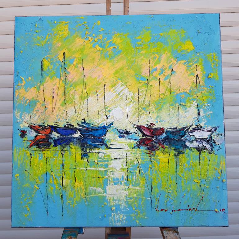 Original Impressionism Boat Painting by Victor Fridrikh