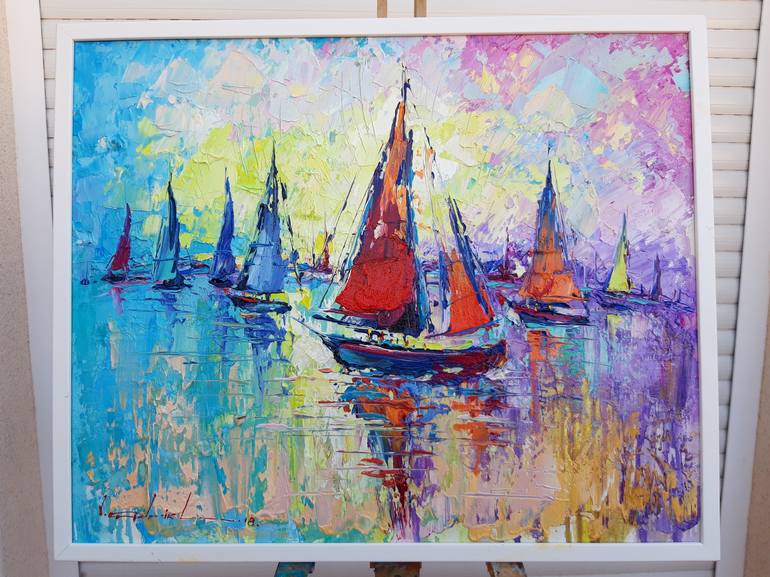 Original Impressionism Boat Painting by Victor Fridrikh