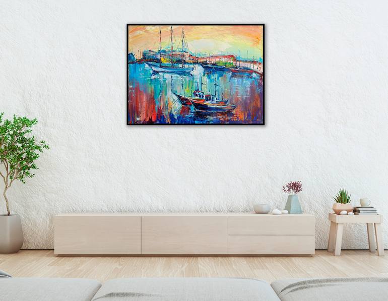 Original Impressionism Boat Painting by Victor Fridrikh