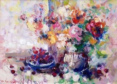 Print of Impressionism Floral Paintings by Victor Fridrikh