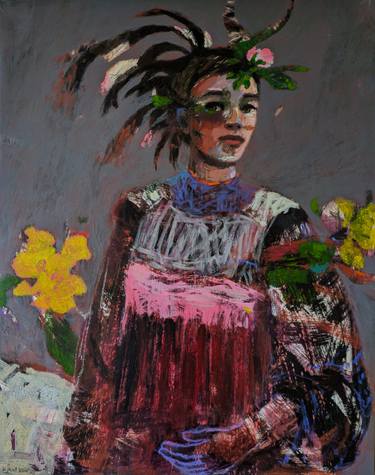 Original Baroque Women Painting by Albane De Saint Remy