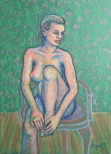 Girl on a chair / Female Nude - pastel drawing thumb