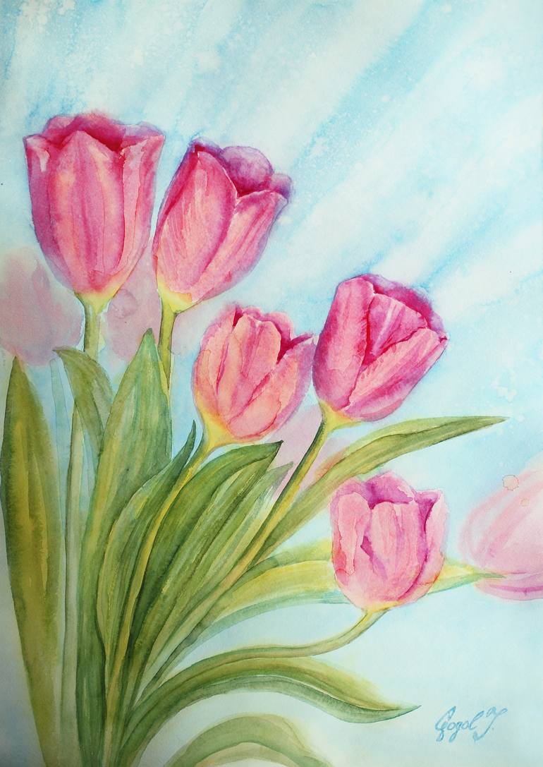 Tulips are drinking sunlight Painting by Julia Gogol | Saatchi Art