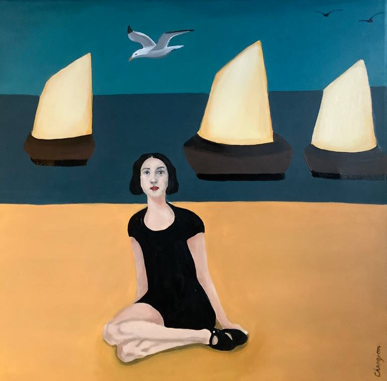 Original Expressionism Beach Painting by Sharon Champion