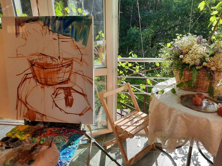 Original Art Deco Botanic Painting by Aleksei Chebotaru