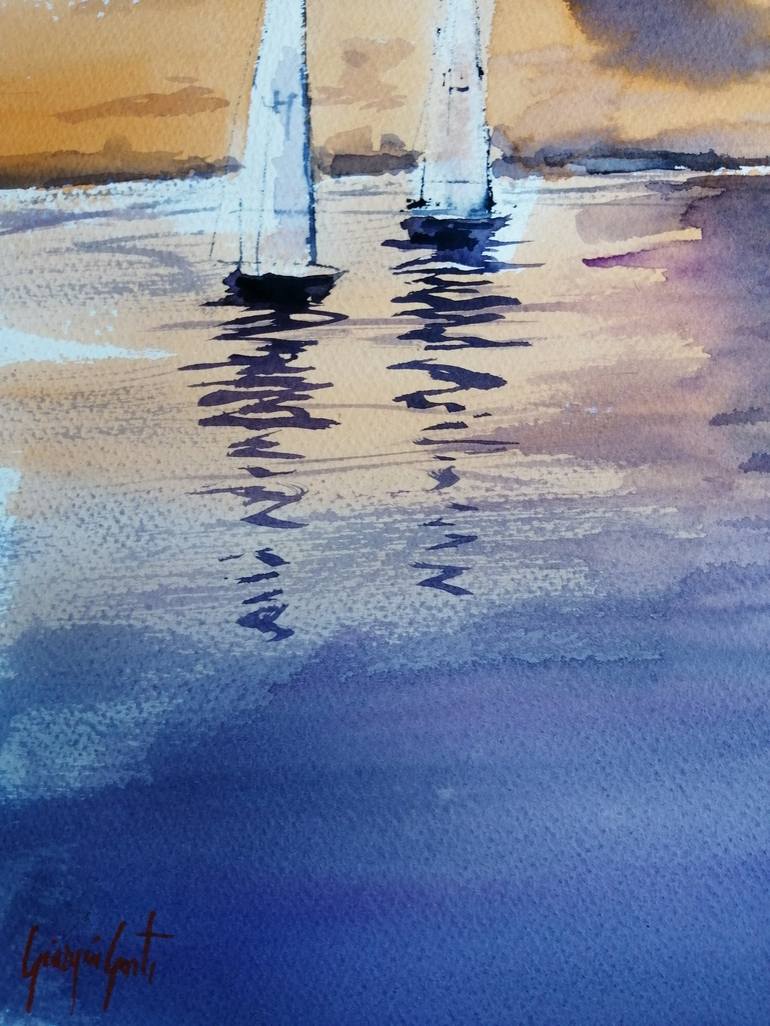 Original Impressionism Boat Painting by Giorgio Gosti