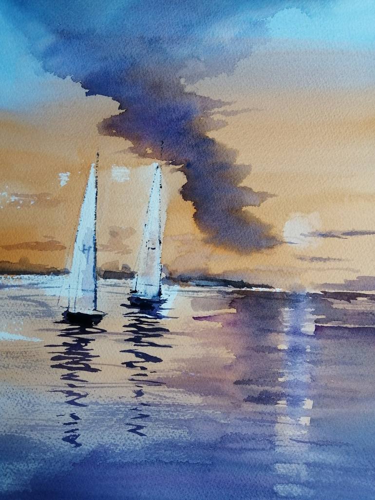 Original Impressionism Boat Painting by Giorgio Gosti