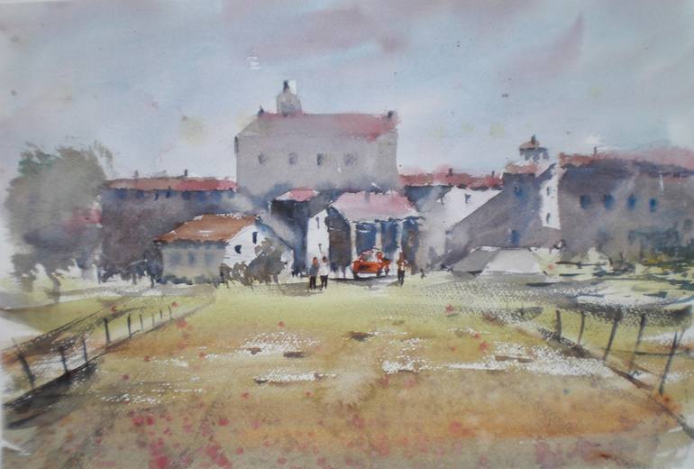Original Landscape Painting by Giorgio Gosti | Expressionism Art on Paper | the farm