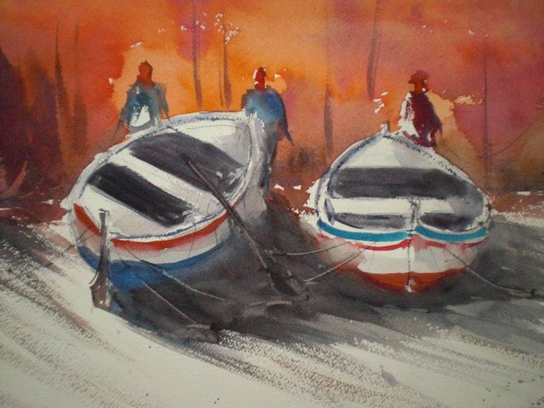 Original Expressionism Boat Painting by Giorgio Gosti