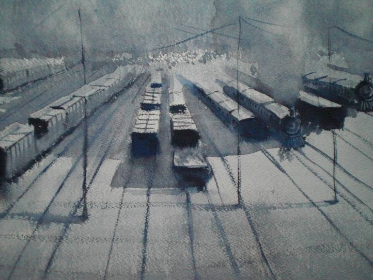 Original Impressionism Train Painting by Giorgio Gosti