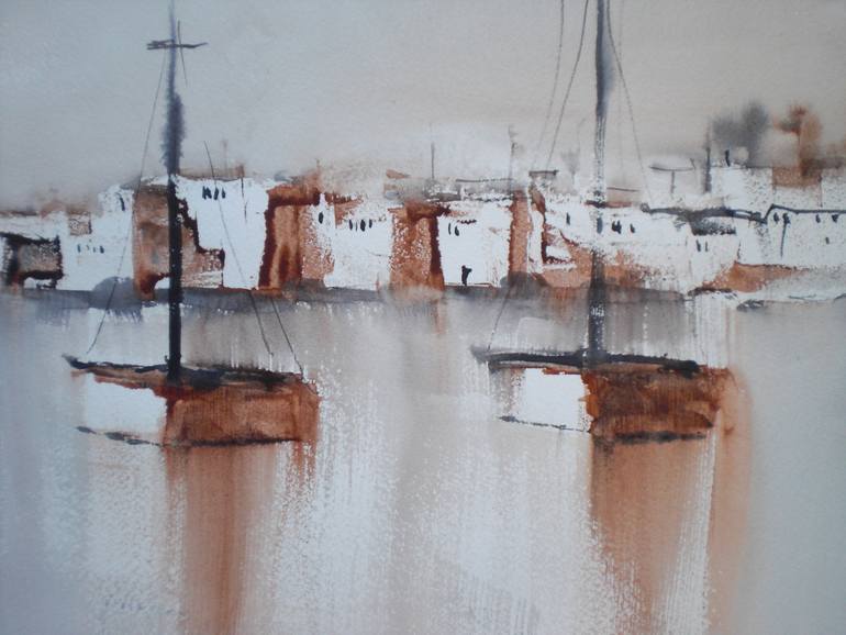 Original Impressionism Boat Painting by Giorgio Gosti