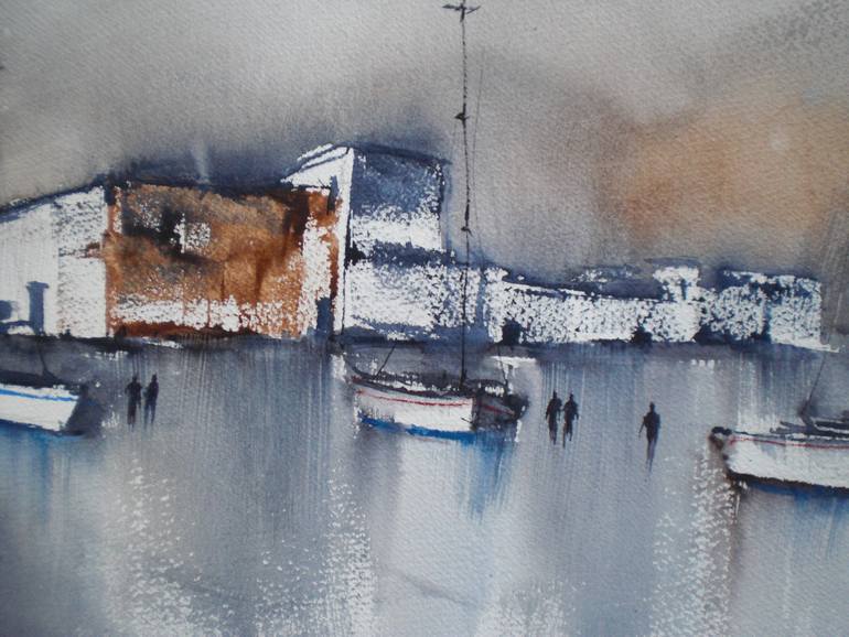 Original Impressionism Boat Painting by Giorgio Gosti