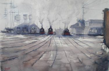 Original Train Paintings by Giorgio Gosti