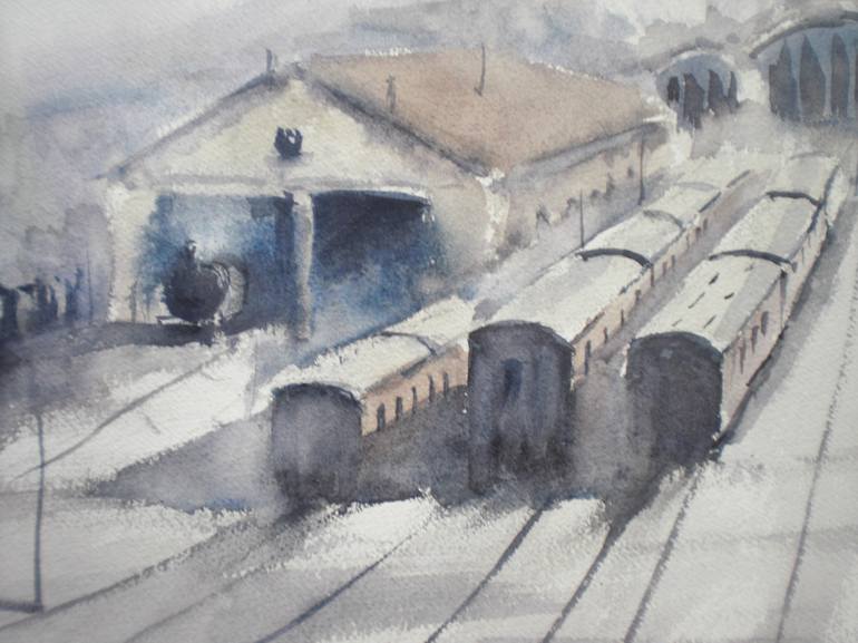 Original Impressionism Train Painting by Giorgio Gosti